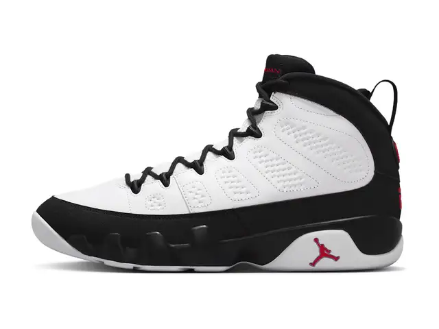 Air Jordan 9 Retro OG in white, black and true red